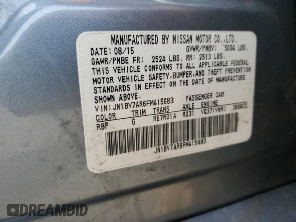 2015 Infiniti Q50 Premium with VIN JN1BV7AR6FM415683, listed as a Copart auction lot 54674435 with 167,553 mi miles and Salvage Title. Bid and sale history available at DreamBid. Image 12.