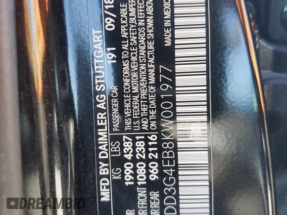 2019 Mercedes-Benz A 220 with VIN WDD3G4EB8KW001977, listed as a Copart auction lot 43165825 with 77,558 mi miles and Non Repairable. Bid and sale history available at DreamBid. Image 14.