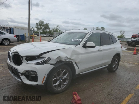 2021 BMW X3 xDrive30i with VIN 5UXTY5C09M9F31750, listed as a Copart auction lot 54862494 with 39,511 mi miles and Salvage Title. Bid and sale history available at DreamBid. Image 1.