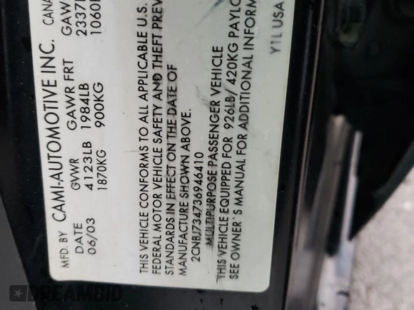 2003 Chevrolet Tracker ZR2 z VIN 2CNBJ734736946410, wystawiony jako Copart lot #82210474 z przebiegiem 61 414 mil mil oraz Szkoda całkowita • Salvage title. Historia ofert i sprzedaży dostępna na DreamBid. Obrazek 14.