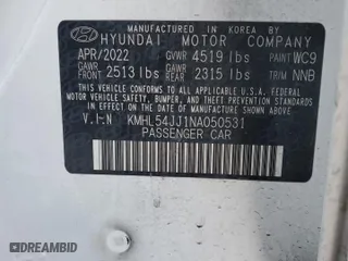 2022 Hyundai Sonata Hybrid Limited with VIN KMHL54JJ1NA050531, listed as a Copart auction lot 43059305 with 37,151 mi miles and Salvage Title. Bid and sale history available at carsss.com. Image 13.