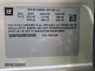 2013 Buick LaCrosse Premium 1 with VIN 1G4GF5E38DF238965, listed as a Copart auction lot 58130755 with 89,287 mi miles and Salvage title. Bid and sale history available at DreamBid. Image 13.