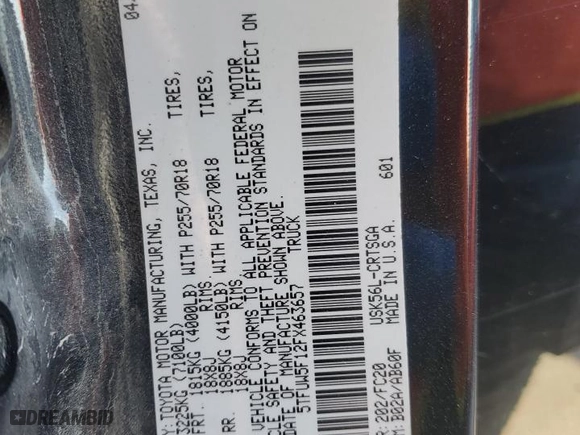 2015 Toyota Tundra 4WD Truck SR with VIN 5TFUW5F12FX463657, listed as a Copart auction lot 76917744 with 179,445 mi miles and Salvage Title. Bid and sale history available at carsss.com. Image 14.