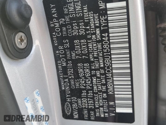 2011 Hyundai Veracruz Limited with VIN KM8NU4CC9BU158044, listed as a Copart auction lot 62333205 with 252,054 mi miles and Salvage title. Bid and sale history available at DreamBid. Image 13.