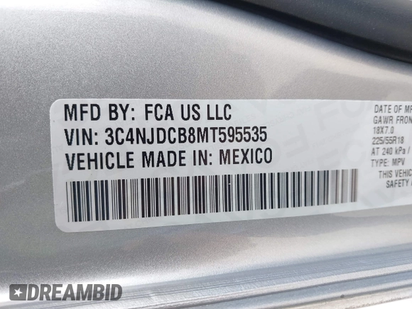 2021 Jeep Compass Limited с VIN 3C4NJDCB8MT595535, выставлен на аукционе IAAI как лот 42064707 с пробегом 71 215 миль миль и . История ставок и продаж доступна на DreamBid. Изображение 9.
