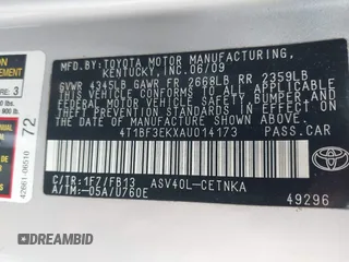 2010 Toyota Camry with VIN 4T1BF3EKXAU014173, listed as a IAAI auction lot 42101697 with 218,976 mi miles and . Bid and sale history available at DreamBid. Image 9.