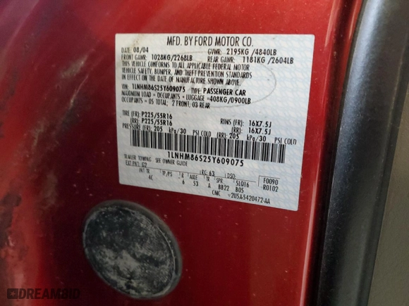 2005 Lincoln LS w/Luxury Pkg with VIN 1LNHM86S25Y609075, listed as a Copart auction lot 68688844 with 109,922 mi miles and Salvage Title. Bid and sale history available at carsss.com. Image 12.