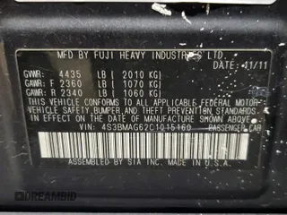 2012 Subaru Legacy Premium with VIN 4S3BMAG62C1015160, listed as a Copart auction lot 50499135 with 185,152 mi miles and Salvage title. Bid and sale history available at DreamBid. Image 12.