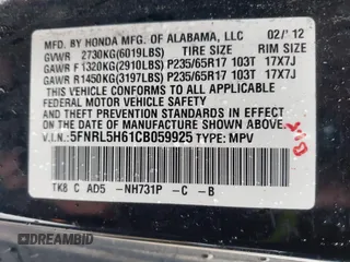 2012 Honda Odyssey EX-L с VIN 5FNRL5H61CB059925, выставлен на аукционе IAAI как лот 42414780 с пробегом 201 004 миль миль и . История ставок и продаж доступна на DreamBid. Изображение 9.