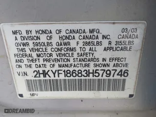 2003 Honda Pilot EX with VIN 2HKYF18683H579746, listed as a IAAI auction lot 41206240 with 196,467 mi miles. Bid and sale history available at carsss.com. Image 9.