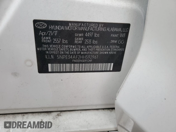 2017 Hyundai Sonata Sport with VIN 5NPE34AF2HH592961, listed as a Copart auction lot 77575494 with 77,318 mi miles and Salvage Title. Bid and sale history available at DreamBid. Image 13.
