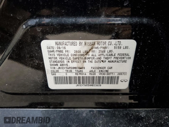2017 Infiniti Q50 3.0t Sport with VIN JN1EV7AR5HM833409, listed as a Copart auction lot 46277465 with 58,628 mi miles and Salvage Title. Bid and sale history available at carsss.com. Image 12.