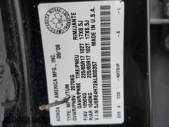 2010 Honda CR-V EX-L с VIN 5J6RE4H72AL800357, выставлен на аукционе Copart как лот 60690435 с пробегом 146 731 миль миль и Чистый • Clean title. История ставок и продаж доступна на DreamBid. Изображение 13.