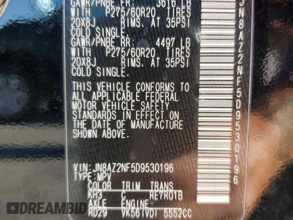 2013 Infiniti QX56 z VIN JN8AZ2NF5D9530196, wystawiony jako Copart lot #53971205 z przebiegiem 188 608 mil mil oraz Czysty tytuł • Clean title. Historia ofert i sprzedaży dostępna na DreamBid. Obrazek 13.