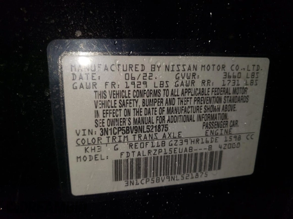 2022 Nissan Kicks S z VIN 3N1CP5BV9NL521875, wystawiony jako Copart lot #48130465 z przebiegiem 52 950 mil mil oraz Szkoda całkowita • Salvage title. Historia ofert i sprzedaży dostępna na DreamBid. Obrazek 12.