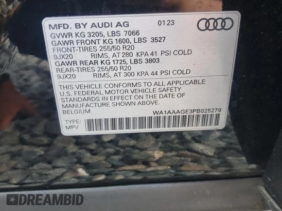 2023 Audi e-tron Premium with VIN WA1AAAGE3PB025279, listed as a Copart auction lot 55920165 with 28,535 mi miles and Salvage Title. Bid and sale history available at DreamBid. Image 14.