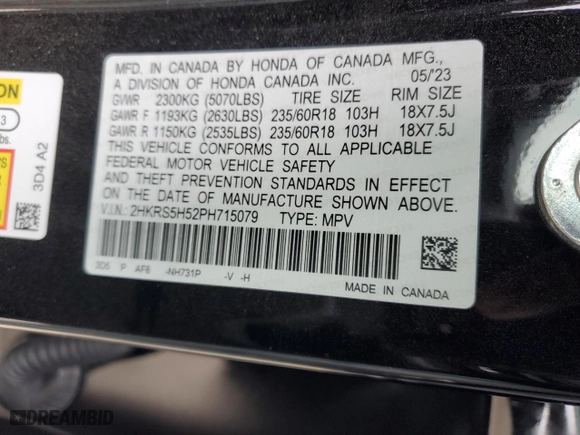 2023 Honda CR-V Hybrid Sport with VIN 2HKRS5H52PH715079, listed as a Copart auction lot 47446785 with 36,823 mi miles and Salvage Title. Bid and sale history available at carsss.com. Image 13.