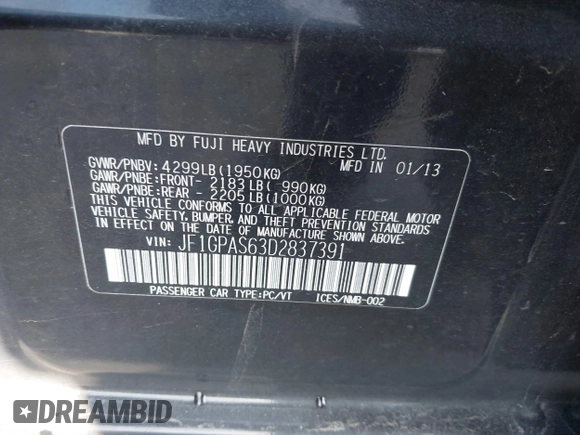 2013 Subaru Impreza Special Sports Limited с VIN JF1GPAS63D2837391, выставлен на аукционе IAAI как лот 41025623 с пробегом 122 571 миль миль и . История ставок и продаж доступна на DreamBid. Изображение 7.