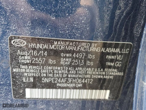 2015 Hyundai Sonata 2.4L SE with VIN 5NPE24AF3FH064412, listed as a Copart auction lot 48223215 with 212,359 mi miles and Salvage Title. Bid and sale history available at carsss.com. Image 13.