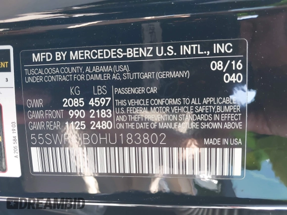 2017 Mercedes-Benz C 300 with VIN 55SWF4JB0HU183802, listed as a IAAI auction lot 42666877 with Not provided miles and . Bid and sale history available at DreamBid. Image 9.