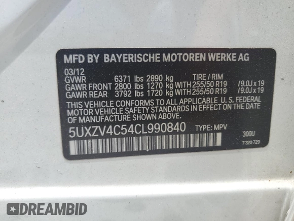 2012 BMW X5 35i z VIN 5UXZV4C54CL990840, wystawiony jako Copart lot #57715245 z przebiegiem 166 192 mil mil oraz Szkoda całkowita • Salvage title. Historia ofert i sprzedaży dostępna na DreamBid. Obrazek 13.