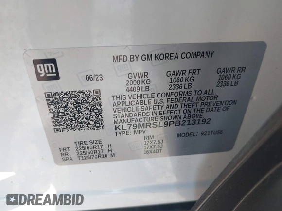 2023 Chevrolet TrailBlazer LT with VIN KL79MRSL9PB213192, listed as a IAAI auction lot 40154170 with 14,715 mi miles and . Bid and sale history available at DreamBid. Image 9.