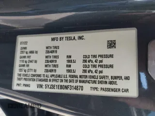 2022 Tesla Model 3 Long Range with VIN 5YJ3E1EB0NF314870, listed as a IAAI auction lot 41762301 with 38,840 mi miles and . Bid and sale history available at DreamBid. Image 9.