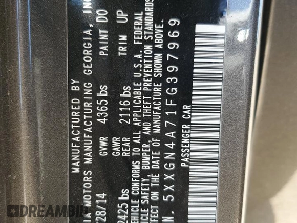 2015 Kia Optima EX with VIN 5XXGN4A71FG397969, listed as a Copart auction lot 64083285 with 233,705 mi miles and Clean title. Bid and sale history available at DreamBid. Image 12.