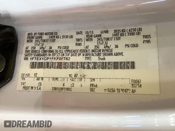 2015 Ford F-150 XL с VIN 1FTEX1CP1FKF08782, выставлен на аукционе IAAI как лот 42643080 с пробегом 201 869 миль миль и . История ставок и продаж доступна на DreamBid. Изображение 39.