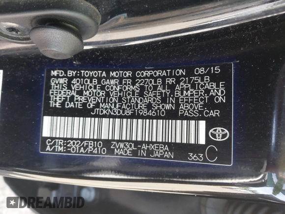2015 Toyota Prius Four with VIN JTDKN3DU8F1984610, listed as a IAAI auction lot 42165175 with 128,803 mi miles and . Bid and sale history available at DreamBid. Image 9.