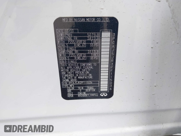 2023 Infiniti QX55 Luxe with VIN 3PCAJ5JR3PF115036, listed as a IAAI auction lot 42290047 with 58,892 mi miles and . Bid and sale history available at DreamBid. Image 9.