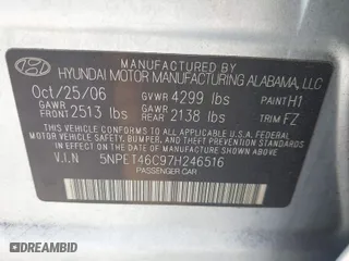 2007 Hyundai Sonata GLS with VIN 5NPET46C97H246516, listed as a IAAI auction lot 41934279 with 123,896 mi miles. Bid and sale history available at carsss.com. Image 9.
