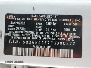 2014 Kia Optima EX with VIN 5XXGN4A77EG300577, listed as a Copart auction lot 52990645 with Not Provided miles and Salvage Title. Bid and sale history available at carsss.com. Image 12.