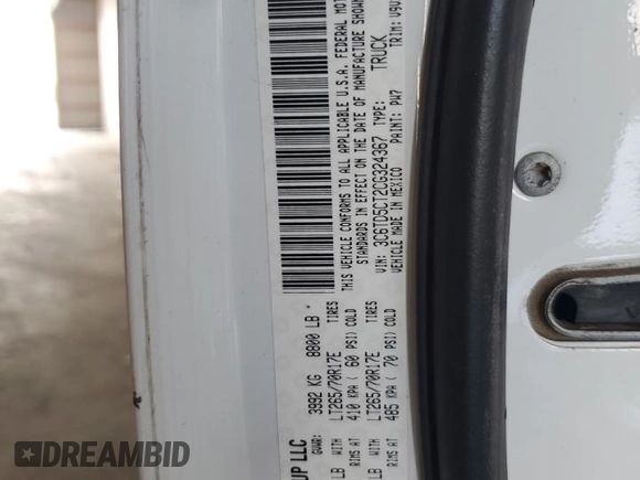 2012 Ram 2500 ST with VIN 3C6TD5CT2CG324367, listed as a Copart auction lot 57060715 with 272,509 mi miles and Salvage title. Bid and sale history available at DreamBid. Image 13.