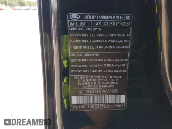 2011 Land Rover LR4 HSE z VIN SALAG2D41BA584925, wystawiony jako IAAI lot #42815239 z przebiegiem 187 499 mil mil oraz . Historia ofert i sprzedaży dostępna na DreamBid. Obrazek 9.
