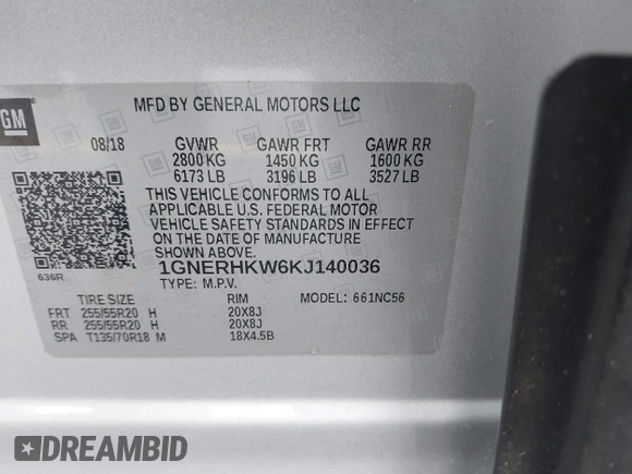 2019 Chevrolet Traverse LT with VIN 1GNERHKW6KJ140036, listed as a IAAI auction lot 41610615 with 98,685 mi miles and . Bid and sale history available at DreamBid. Image 9.