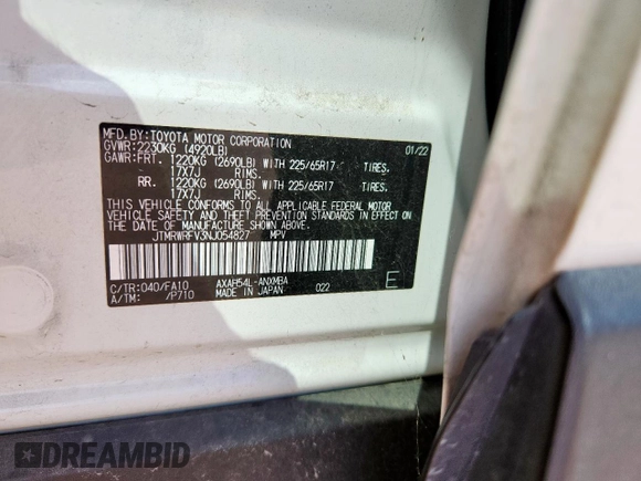 2022 Toyota RAV4 Hybrid XLE with VIN JTMRWRFV3NJ054827, listed as a Copart auction lot 63453865 with 26,063 mi miles and Salvage title. Bid and sale history available at DreamBid. Image 12.
