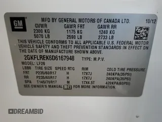 2013 GMC Terrain SLE with VIN 2GKFLREK6D6167948, listed as a Copart auction lot 56357775 with 93,218 mi miles and Salvage title. Bid and sale history available at DreamBid. Image 12.