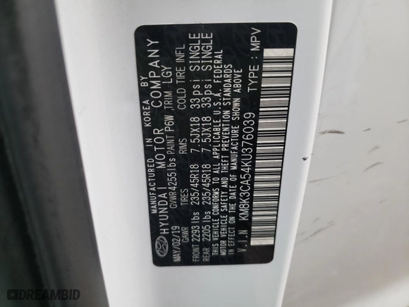 2019 Hyundai Kona Limited with VIN KM8K3CA54KU376039, listed as a Copart auction lot 82322634 with 62,025 mi miles and Salvage Title. Bid and sale history available at carsss.com. Image 15.