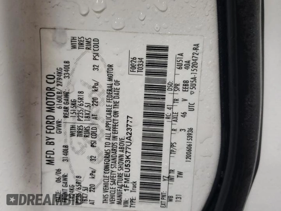 2007 Ford Explorer Sport Trac Limited z VIN 1FMEU53K77UA23777, wystawiony jako Copart lot #47770935 z przebiegiem 173 377 mil mil oraz Szkoda całkowita • Salvage title. Historia ofert i sprzedaży dostępna na DreamBid. Obrazek 12.