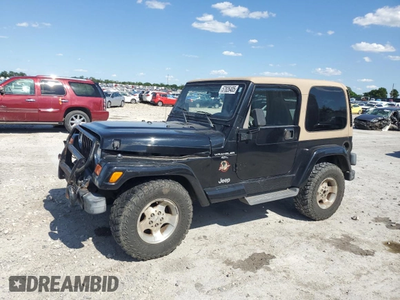 2001 Jeep Wrangler Sahara with VIN 1J4FA59S71P343366, listed as a Copart auction lot 57826405 with 156,436 mi miles and Salvage title. Bid and sale history available at DreamBid. Image 1.
