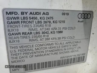 2020 Audi Q5 Premium with VIN WA1ANAFY4L2021302, listed as a Copart auction lot 59854845 with 126,753 mi miles and Clean title. Bid and sale history available at DreamBid. Image 14.