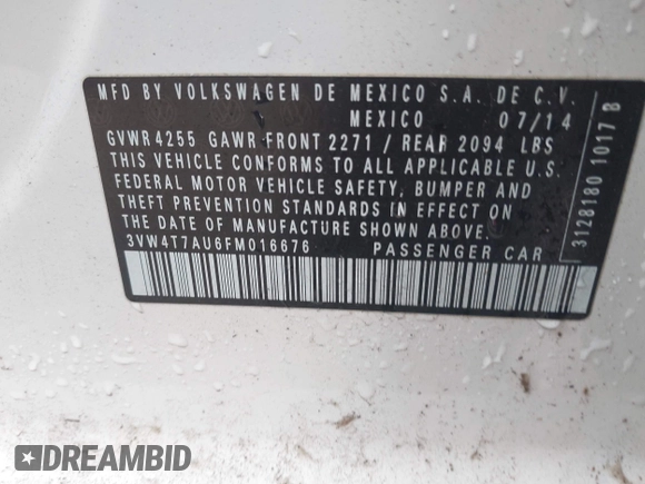 2015 Volkswagen GTI S z VIN 3VW4T7AU6FM016676, wystawiony jako IAAI lot #42342174 z przebiegiem 129 638 mil mil oraz . Historia ofert i sprzedaży dostępna na DreamBid. Obrazek 9.