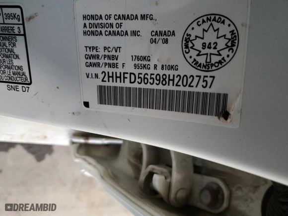 2008 Acura CSX with VIN 2HHFD56598H202757, listed as a Copart auction lot 49389465 with 155,893 mi miles and Salvage Title. Bid and sale history available at carsss.com. Image 12.