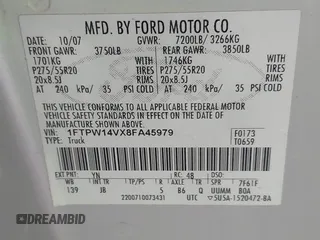 2008 Ford F-150 XLT with VIN 1FTPW14VX8FA45979, listed as a IAAI auction lot 42860336 with 176,463 mi miles and . Bid and sale history available at DreamBid. Image 9.