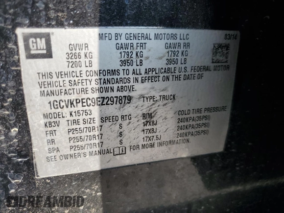 2014 Chevrolet Silverado 1500 Work Truck with VIN 1GCVKPEC9EZ297879, listed as a Copart auction lot 71154384 with 110,884 mi miles and Salvage Title. Bid and sale history available at DreamBid. Image 14.