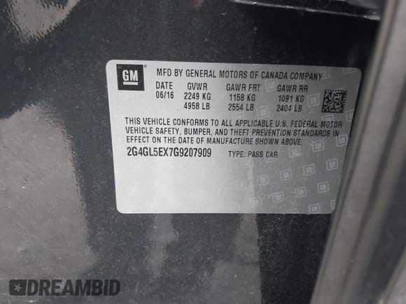 2016 Buick Regal with VIN 2G4GL5EX7G9207909, listed as a IAAI auction lot 41729875 with Not Provided miles and . Bid and sale history available at DreamBid. Image 9.