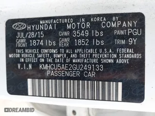 2016 Hyundai Accent Sport with VIN KMHCU5AE2GU249133, listed as a IAAI auction lot 41941173 with 175,635 mi miles. Bid and sale history available at carsss.com. Image 9.
