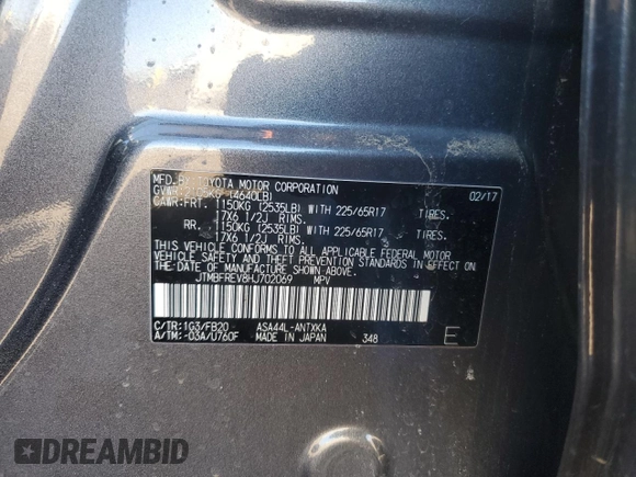 2017 Toyota RAV4 LE with VIN JTMBFREV8HJ702069, listed as a Copart auction lot 48809205 with 27,152 mi miles and Salvage Title. Bid and sale history available at carsss.com. Image 14.