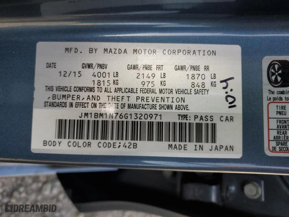 2016 Mazda Mazda3 i Grand Touring with VIN JM1BM1N76G1320971, listed as a Copart auction lot 45707145 with 76,916 mi miles and Salvage Title. Bid and sale history available at carsss.com. Image 15.